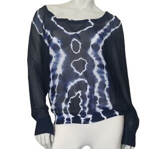 Young Fabulous & Broke Women's Medium Top Long Sleeve Sheer Blue Tie Dyed NEW